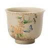 Juego de té de piedra de fuego azul y blanco, taza maestra, taza de té de cerámica rústica vintage, taza de té pintada a mano con diseño floral y de pájaros de tendencia nacional, artículo de regalo