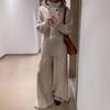 Traje de Punto Casual Color Sólido Estilo Coreano con Solapa para Mujer Ropa de Otoño e Invierno Transfronterizo Suéter Holgado Perezoso Pantalones de Pierna Ancha Conjunto de Dos Piezas