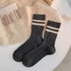 Meias japonesas de lã quente e grossa, meias listradas estilo faculdade, estilo wind twist, para mulheres, de comprimento médio, para outono e inverno, meias vintage empilhadas