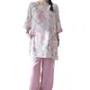Familia Algodón Seda 2026 Nuevo Estilo Chino Pijama de Algodón Seda para Mujer, Conjunto de Manga Corta de Algodón Artificial Estilo Chino, Se Puede Usar Afuera, Estilo Delgado