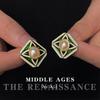 Brincos de Pérola Verdes Esmaltados Vintage de Gota Média Antiga Elegantes Brincos Quadrados Vintage de Luxo Leve Avançado