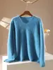 Blusa de tricô floral com decote V e detalhes de nervuras e miçangas para mulheres, com textura fina e brilhante, macia e ajustada ao corpo, adequada como camada base