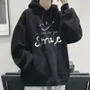 Sudadera W Hombre Primavera y Otoño Gris Holgada Retro Americano Estampada con Capucha Estilo Hong Kong Versátil Casual Chaqueta de Pareja Top