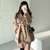 Chic Coreano2025 Principios de Otoño e Invierno Nuevo Estilo Gabardina Estilo Francés con Cinturón, Abrigo de Lana Ajustable a la Cintura para Mujer