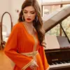 Cinto Laranja Brilhante Costurado à Mão Vestido Robe Feminino