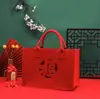 2025 Ano do Coelho Dama de Honra Vermelha Palavra Feliz Saco de Presente Feltro Saco de Doces de Casamento Banquete de Aniversário Bolsa de Mão de Feltro