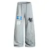 Pantalones de chándal anchos de estilo americano, con bordado de unicornio de estilo japonés minimalista y moderno, bordado multicostura de alta resistencia, de caída suave, estilo casual