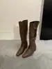 Botas de Montura Largas de Tacón Alto para Mujer Otoño 2026, Botas Largas de Pierna Fruncidas Marrones, Botas Largas con Hebilla de Cinturón