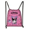 Mochila Kuromi con cordón ajustable y bolsillo de poliéster con estampado transfronterizo, ideal para viajes al aire libre