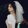 Cabello de novia Super Hada Corto Velo Pequeño Novia Foto de Boda Certificado Registro Lazo Poncho Velo Tocado