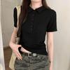 Camisa Polo Camiseta Mujer Verano Nuevo Elegante Cintura Delgada Aspecto Adelgazante Ropa de Trabajo Hombro Derecho Manga Corta Cuello Polo con Botones