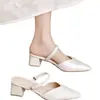 Sandalias Casuales de Moda Cerradas para Mujer, Nueva Colección Primavera/Verano 2026, con Punta Fina y Tacón Grueso, Transfronterizo