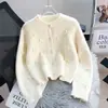 Novo casaco de tricô feminino com laço, apresentando um design de cardigã de malha chique e elegante, perfeito para o outono e um estilo único e discreto.