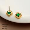 Pendientes de Flor de Cuatro Hojas Microincrustados con Aguja de Plata S925 para Mujer, Pendientes de Circonita Verde, Pequeños Clips para Orejas Ligeros de Lujo Estilo Chanel sin Perforación