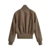 Aliexpress Más Vendido Chaqueta Bomber de Gamuza para Mujer Estilo Europeo y Americano para Motociclista Cuello Alto Abrigo Corto para Mujer