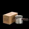 Taza de té justa de titanio puro de gran capacidad con asa lateral portátil, separador de té de súper filtración, mango de madera maciza, accesorio de té creativo