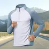 Camiseta de entrenamiento para gimnasio para hombre, suave y amigable con la piel, de manga larga, transpirable, no produce sudoración, con media cremallera, camiseta de secado rápido