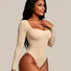 Otoño Invierno Nuevo Estilo Moldeador de Cuerpo Body de una Pieza Capa Base Body Ajustado Sexy Europeo y Americano Sensación Nude Moldeador de Manga Larga de una Pieza para Mujer