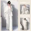 Pijama longo de algodão nuvem suave estilo francês com mangas três quartos para mulheres, novo para primavera/verão, tamanho grande, casual, folgado, para casa
