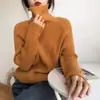 Suéter de tricô gola alta liso, estilo coreano, feminino, para outono e inverno, com brilho de seda, modelo soltinho e suave, top feminino casual