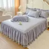 Falda de Cama de Encaje Estilo Coreano Transfronteriza Juego de Tres Piezas Estilo Princesa Color Sólido Cubre Cama Individual/Doble Protector de Colchón de Encaje Antideslizante