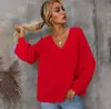 Roupas Femininas Transfronteiriças Europeias e Americanas Verão Cor Sólida Manga Bispo Pulôver Manga Longa Botão Único Chiffon Decote V Camisa Feminina Versátil