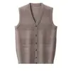 Suéter Cardigan de Botão Tricotado Outono e Inverno Masculino, Cardigan Simples de Tricô Sem Mangas com Decote V