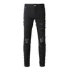 Marca de Moda Urbana Jeans para Hombre Retro Negros Rasgados Ajustados Cuero Hip-Hop Jeans para Hombre Venta al por Mayor