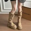 Novas Botas Femininas Plataforma Over-the-Knee Outono 2026 com Fivela de Cinto, Botas Longas Estilo Cavaleiro Emagrecimento e Aumento de Altura