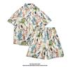 Férias Havaianas Calças de Praia Largas Camisa Casual Tendência de Manga Curta Masculina Roupa de Praia Shorts de Verão