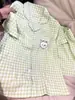 Pijama de oso a cuadros verdes fresco y casual autocrítico para mujer, conjunto de verano de manga corta y shorts estilo ins, adecuado para que lo usen las chicas jóvenes como ropa de casa