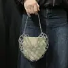 Bolsa de Mão Tecida à Mão com Contas Estilo Coreano, Bolsa Transversal com Design de Nicho, Estilo Pérola Sintética Vazada, Bolsa Feminina em Formato de Coração