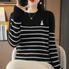 Suéter Pulôver Transfronteiriço Outono 2026 para Mulheres, Camisa Base Tricotada de Veludo Andy com Gola Redonda, Listrado Estilo Coreano para Comércio Exterior