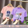 Camiseta de Algodão Puro para Meninos Primavera e Outono Novo Estilo para Crianças Maiores, Manga Longa Listrada Patchwork Versátil, Estiloso Top Dois em Um para Meninos