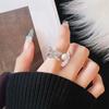 Anillo abierto sencillo con incrustaciones de diamantes y flor retro de circonita, elegante y de alta gama, accesorio distintivo y combinable para mujer.