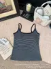 Camisole Básica Versátil de Algodão Puro com Listras para Mulheres, Decote U Baixo, Almofadas no Peito, Amiga da Pele, Fashion, Lindo Design nas Costas