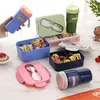 Lonchera de Plástico con Compartimentos para Estudiantes y Trabajadores de Oficina, Lonchera Sencilla, Lonchera para Ensalada de Frutas, Juego de Vasos con Tapa