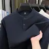 Camiseta base de terciopelo alemán de doble cara para hombre, de manga larga, cálida para otoño e invierno, estilo de botones de presión, camiseta, cuello alto, top de color, sudadera, camiseta