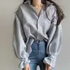 Camisa feminina casual chique coreana versátil design simples nicho listrada fina solta de manga comprida 18823