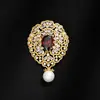 Broche de Flor Oca Estilo Vintage com Pérolas e Cobre Incrustado com Zircônia, Alfinete de Roupa Coração do Oceano, Pingente de Colar