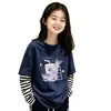 Camiseta base de rayas para niñas, tipo dos piezas, adecuada para niños mayores en primavera y otoño, versátil y elegante, top de algodón puro de manga larga para niños