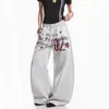 Pantalones Casuales Elásticos de Pierna Ancha con Estampado de Letras 'American Street Star' Unisex Sueltos para Baile y Deporte