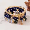 Pulsera Bohemia de venta caliente transfronteriza con colgante de cristal, cuatro pulseras de cuentas de vidrio, elástica, exquisita joya para la mano