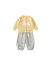 Bangxuan Ropa Casual Infantil Suéter Chaqueta Dulce con Lazo para Niñas Pantalones Jogger Grises Conjunto de Dos Piezas para Niños