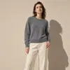 Suéter de cashmere com forro de fleece para outono e inverno, pulôver de tricô com gola redonda, peça básica feminina que rejuvenesce, 100% cashmere, suéter de caimento relaxado