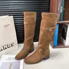 Botas altas de tacón grueso 2026 Botas de jinete Botas ajustadas hebilla largas mujer nuevas versátiles retro otoño apiladas cruzadas