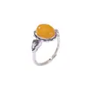 Anel de Dedo Yuebao Jewelry Prata Esterlina S925 Padrão Lótus Cabaça Âmbar Formato de Ovo Vintage Artístico Design de Nicho
