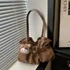 Bolsa de ombro tipo tote de poá estilo coreano 202 nova, com 6 pregas, de tecido macio, grande capacidade, para estudantes e pessoas que vão para o trabalho
