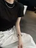Camiseta com Máscara de Lã Tencel para Mulheres, Estilo Coreano de Verão, Camiseta Cinza Simples da Moda com Mangas Curtas, Gola Redonda com Ombro Normal