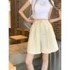 Fotos Reales, Precio Real~2026 Nuevos Pantalones Cortos Casuales de Algodón Lavado Estilo Coreano, Cintura Semi-Elástica Pierna Ancha para Mujer